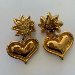 Christian LaCroix Large Vintage Clip-on Earrings Sun and Heart Gold